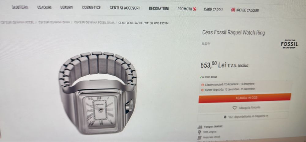 Ceas Fossil Raquel Watch Ring, ES5344, la cutie FullBox Nou