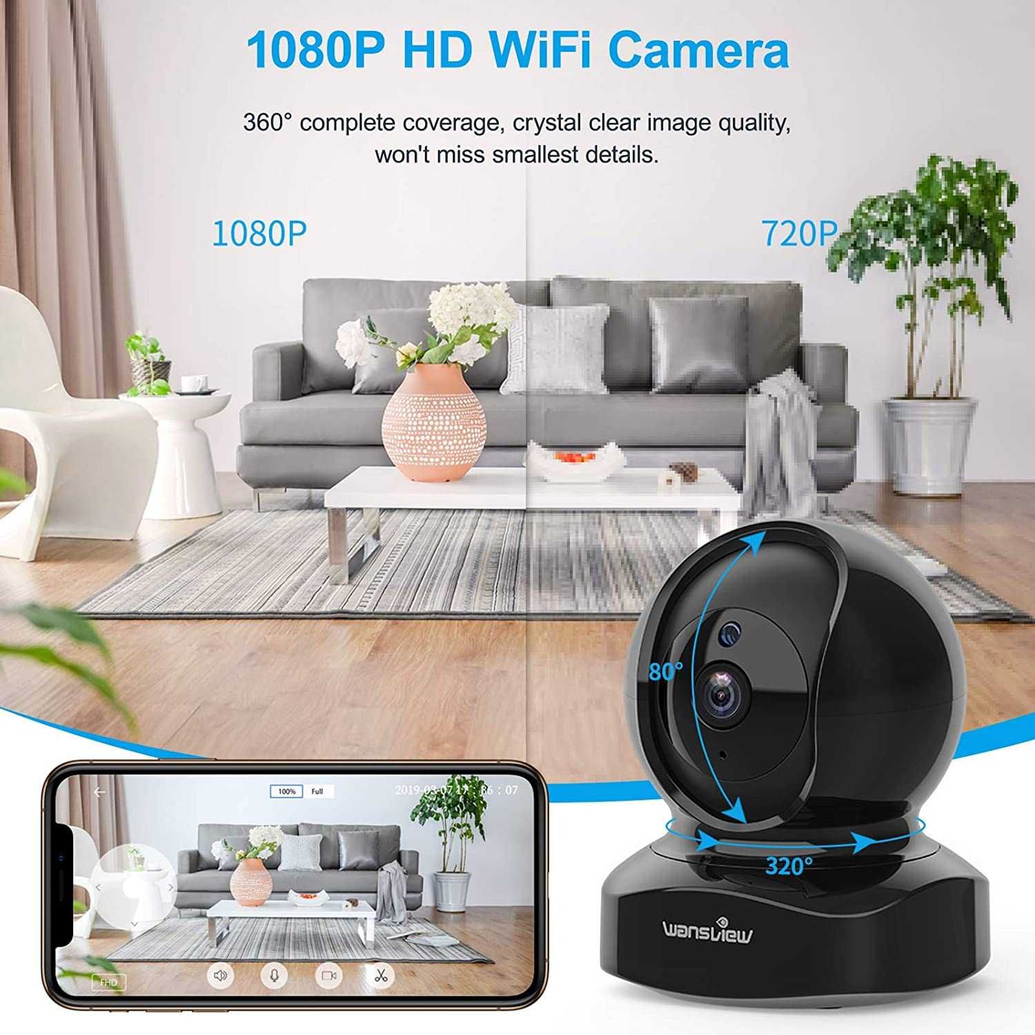 Camera de supraveghere WiFi, Wansview, 1080p, night vision, Negociabil