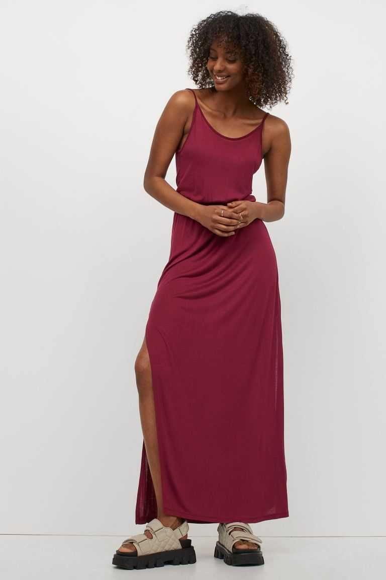 Rochie dama maxi H&M marimea L bretele subtiri Roșu-burgund NOUA