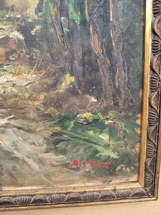 Tablou Vechi Autentic "Peisaj Rustic" Italia Pictat și Semnat