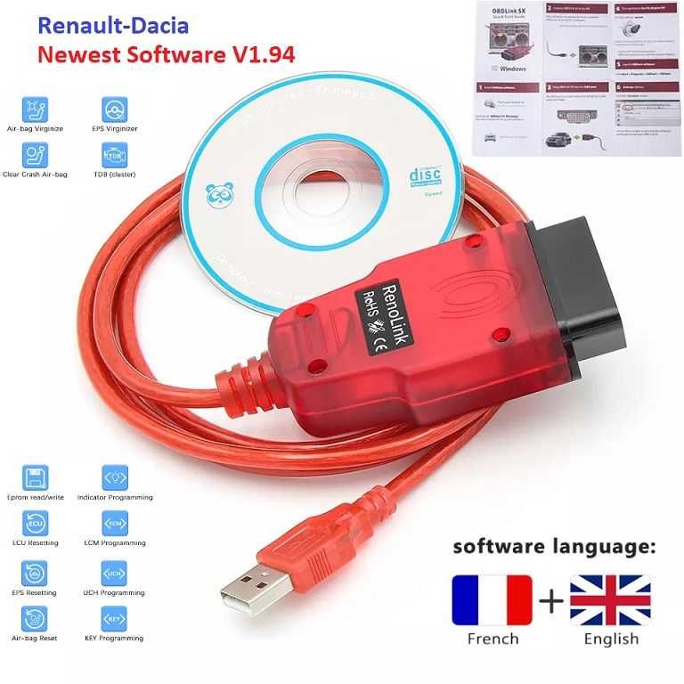 Renolink V1.99 Programator Renault-Dacia ECU-Airbag OBDlink SX DDT2000