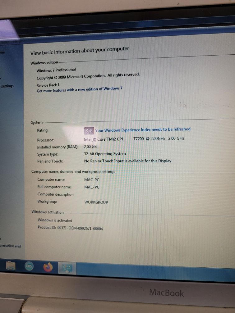Macbook 2,1 A1181, baterie noua, Windows 7
