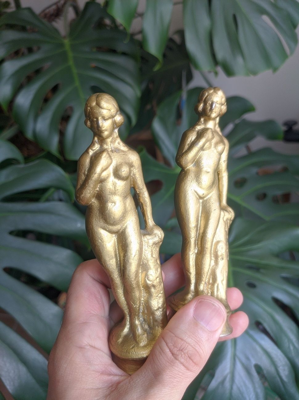 Statueta metal nud femeie fata 2 bucati  sculptura decoratii metal