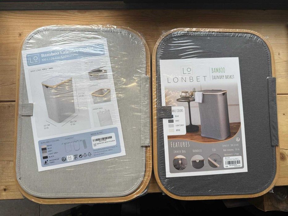 Cos de rufe cu capac din bambus, 69 x 44 x 33 cm