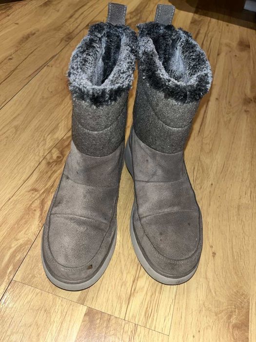 Clark's кожени ботушки сиви с вълна подметка-платформа