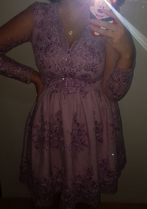 Rochie babydoll elegantă cu maneci dantela - glitter