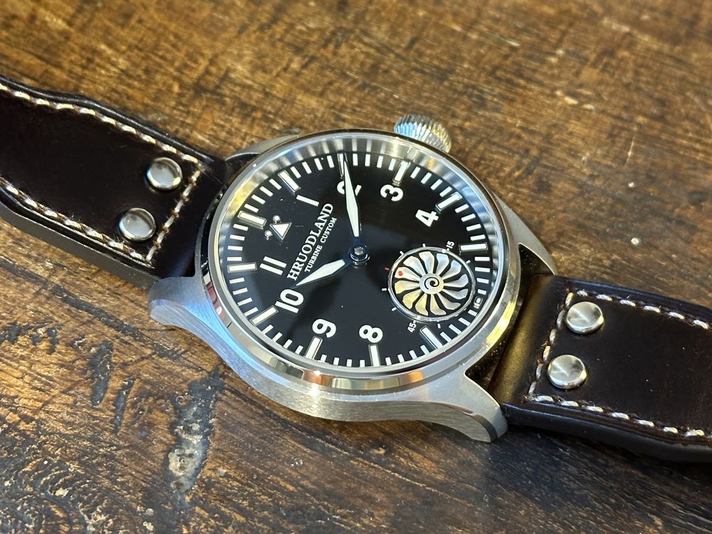 Ceas Hroudland Turbine mecanic pilot aviator militar 43mm