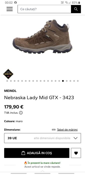 Ghere, bocanci MEINDL Nebraska Mid Gore Tex, piele Nubuk, Nr. 39 EU