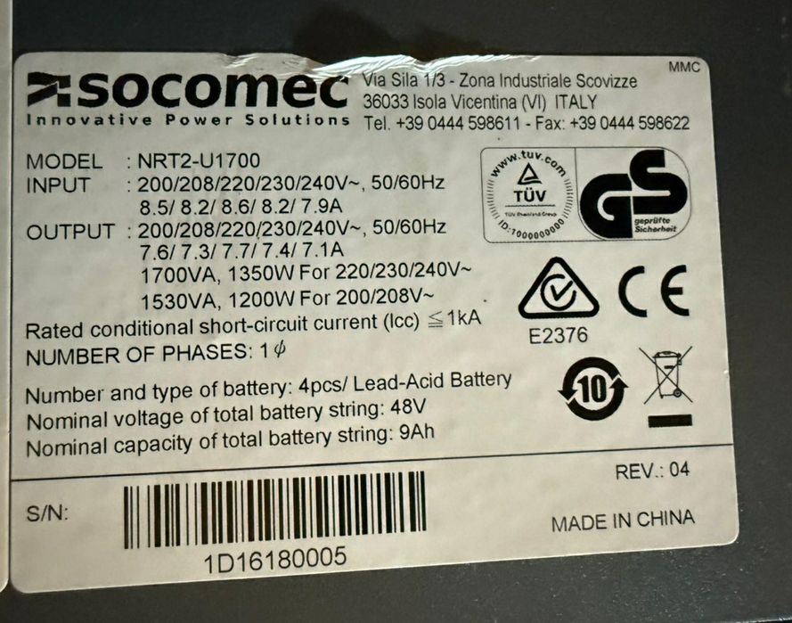 UPS Socomec NRT2-U1700