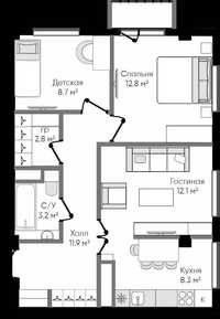 3 комнатная квартира Бектемир Куйлюк СКИДКА 154365