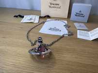 Colier Vivienne Westwood ”world’s end orb”, bilă roz + argintiu mediu
