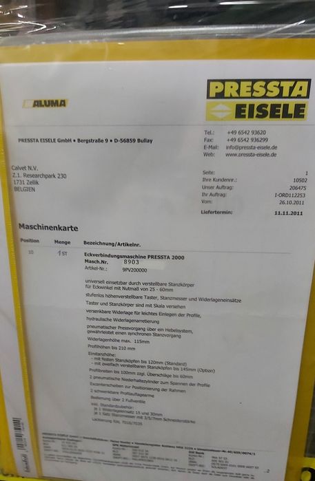 Автоматична ъглонабивна машина Pressta Eisele 2000 за дограма