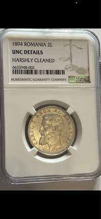 Moneda 2 lei 1894 NGC UNC DETAILS