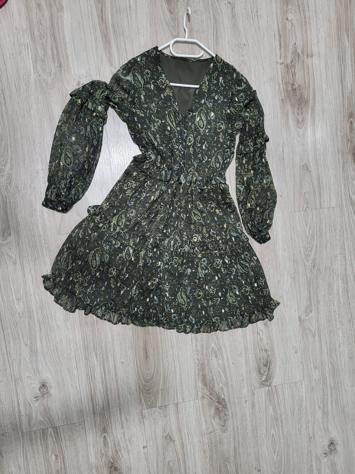 Rochie voal verde cu print