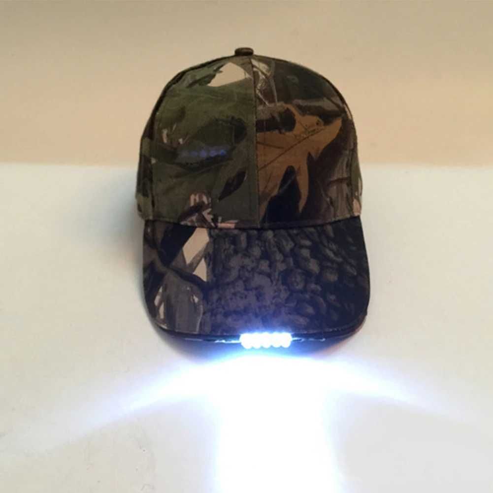 LED Шапка с козирка 5 светлодиода + батерии  слънчева камуфлажна шапка