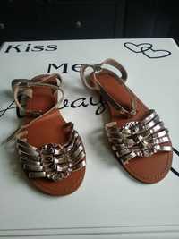 ASOS Gold Leather Sandal - златисти сандали естествена кожа 39 номер