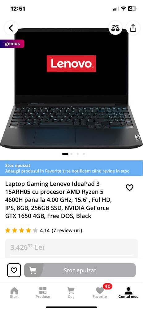Laptop Gaming Lenovo IdeaPad 3 15ARH05 + Masuta laptop