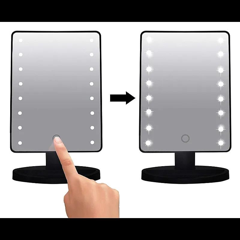 Oglinda pentru machiaj 16 LEDuri ecran tactil cu baza suport bijuterii
