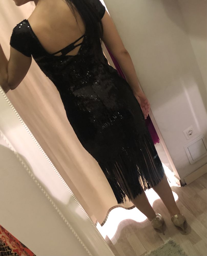 Rochie de ocazie, neagră cu paiete, 36-38