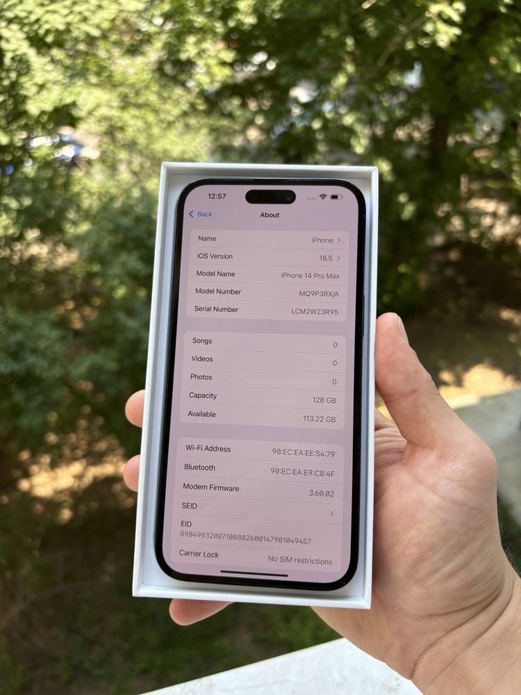 IPhone 14 Pro Max Purple 93% bat Full Box Neverlocked