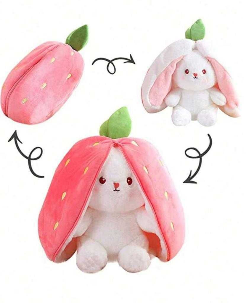 Jucarie de Plus Reversibila, Strawberry Bunny, tip perna, 30 cm