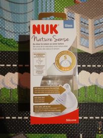 Стъклено шише Nuk Nature sense- 120 мл + нови биберони S