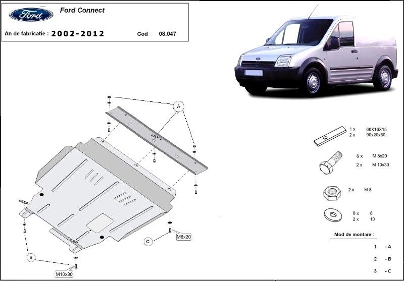 Scut motor metalic pentru Ford Transit 2001-prezent - otel 2mm