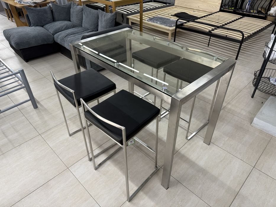 Set masă de bar din oțel inoxidabil cu 4 scaune Lumisource