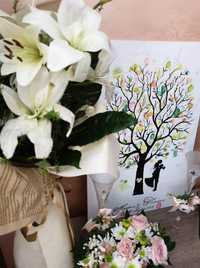 Рисуване на Сватбено дърво за отпечатъци по поръчка Сватба Кръщене Рож