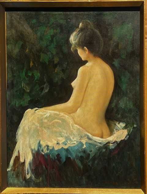 ”NUD cu spatele”-Tablou F VECHI, mare 80x60cm+R ulei/pânză, semnat