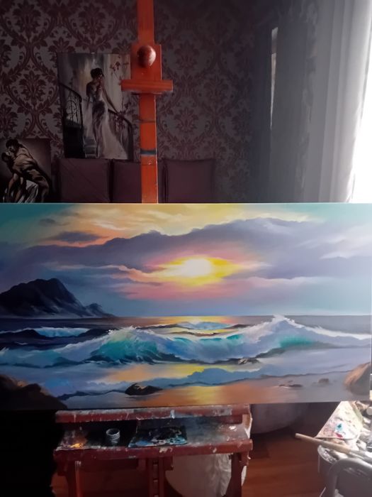 Картина" закат" 50х100,масло, платно