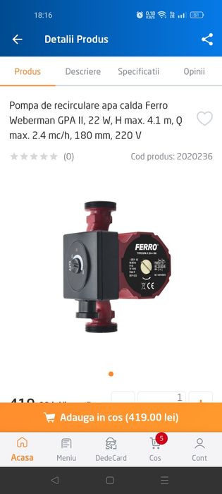 Pompa recirculare agent termic