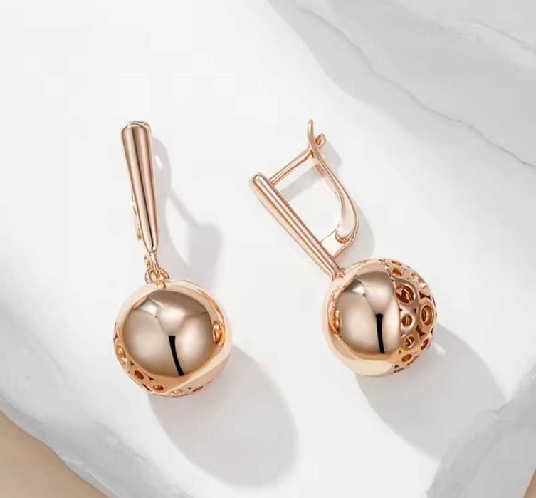 GP11, cercei placati aur 14k, incuietoare sigura, bile mari