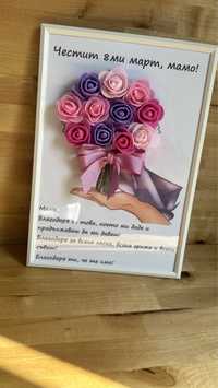 Ръчно изработена 3Д рамка с вечни рози за 8ми март / празник