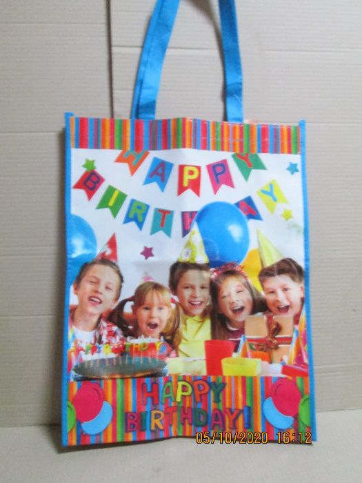Punga cadou, mare, "Happy Birthday", pt. copii, musama, 46 cm x 36 cm