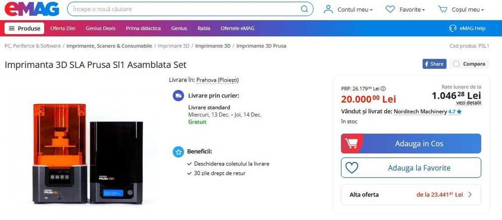 NOU Imprimanta 3D Prusa SL1 + Curing and Washing Machine