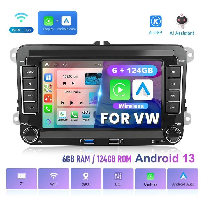 Navigatie Android VW Golf Passat Octavia 6 GB RAM 124 GB ROM Octa Core