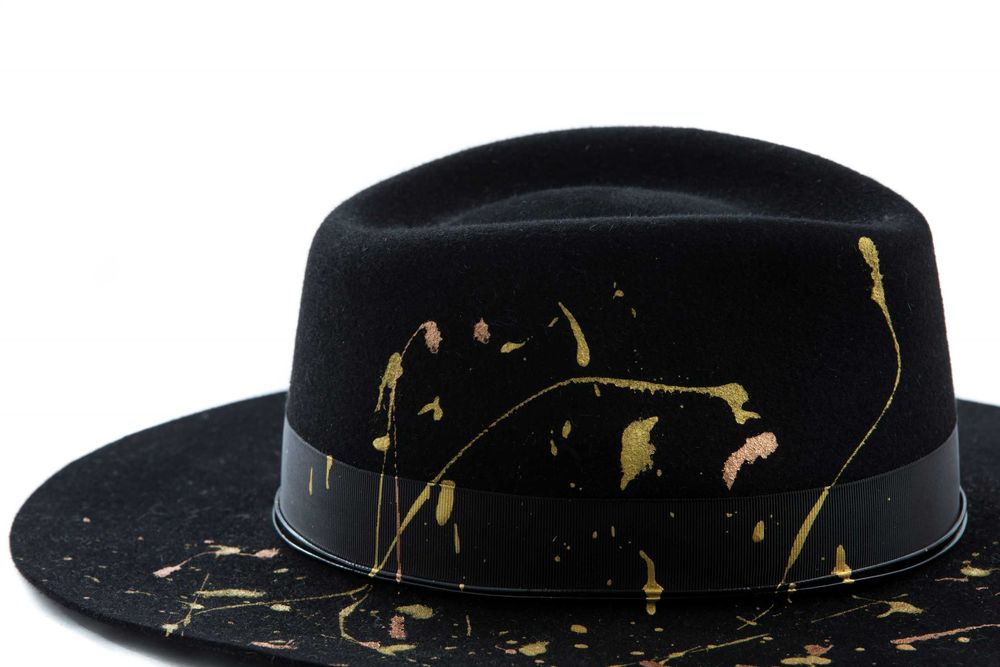 Palarie Dadarlat Lana Neagra Fedora Splash cu Lantisor Auriu