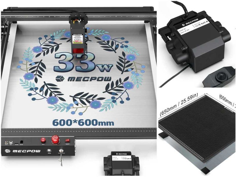 Laser CNC Mecpow x5Pro, 33W, 600x600mm + Auto Air Assist + Fagure -NOU
