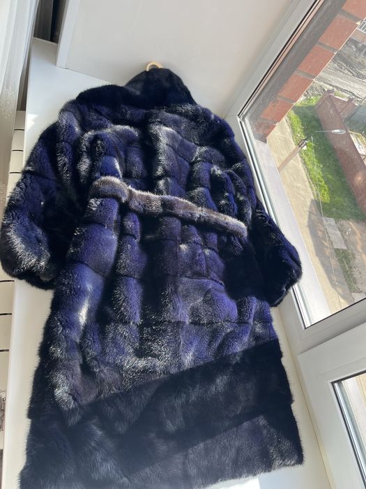 Норковая шуба в синем цвете