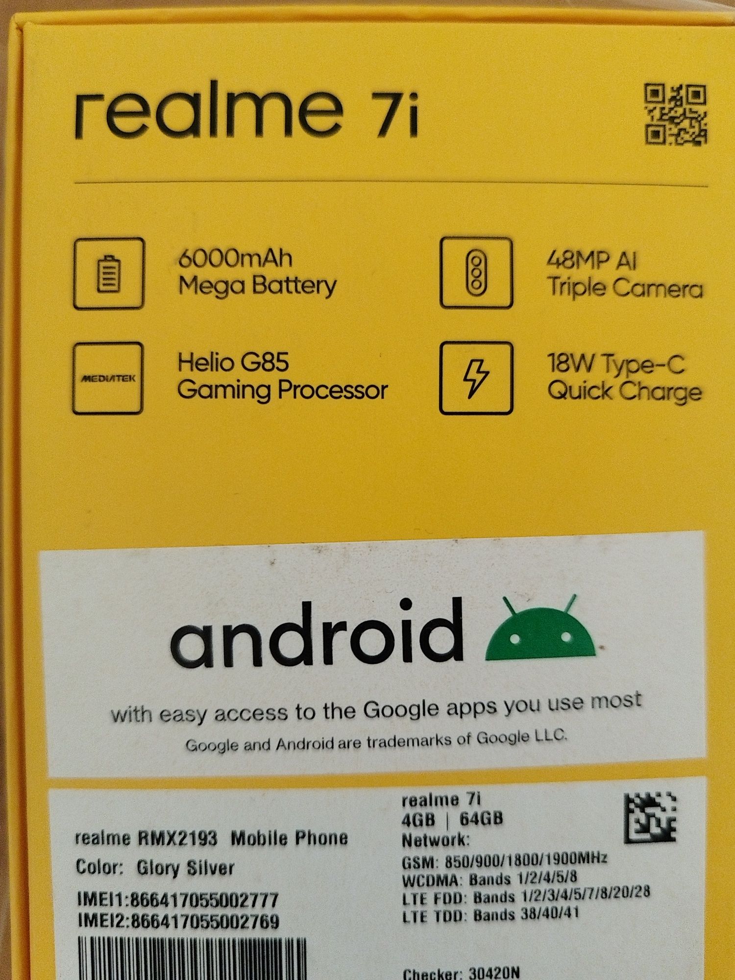Realme 7i, Dual SIM, Батерия 6000 mAh
