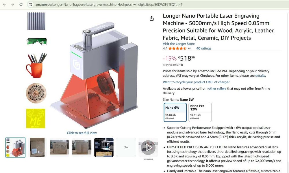 Mașină de gravură cu laser portabilă Longer Nano Pro - 5000mm/s