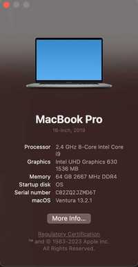 MacBook Pro 2019 16'' 64GB RAM 512GB HDD