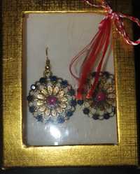 Cercei aurii cu cristale Swarovski rosii hand made din inox noi vintag