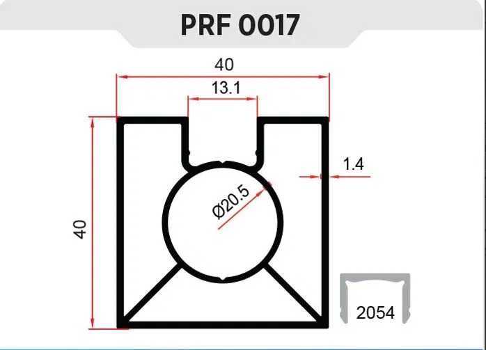 Profil rectangular balustrada aluminiu 40x40 lungime 6 m x1.4mm