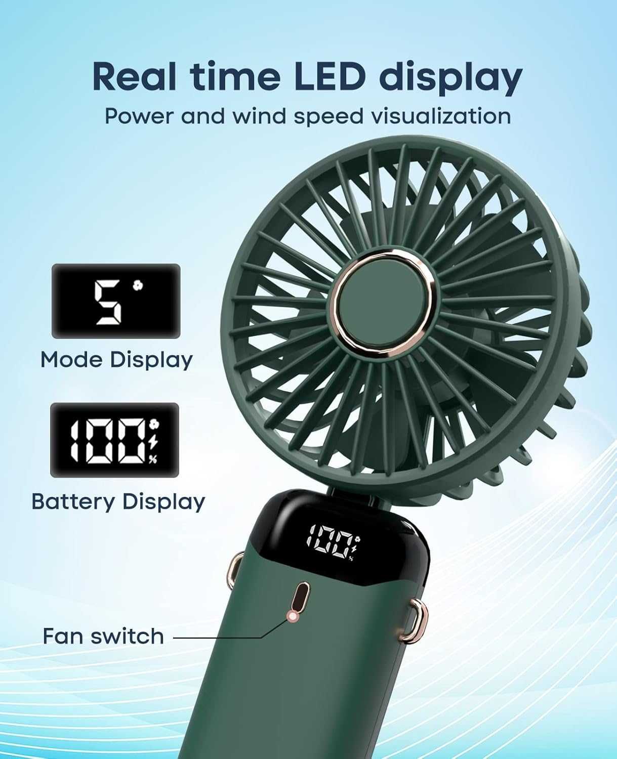 Мини Ръчен Вентилатор с LED Дисплей Digital One SP01095, акумулаторна