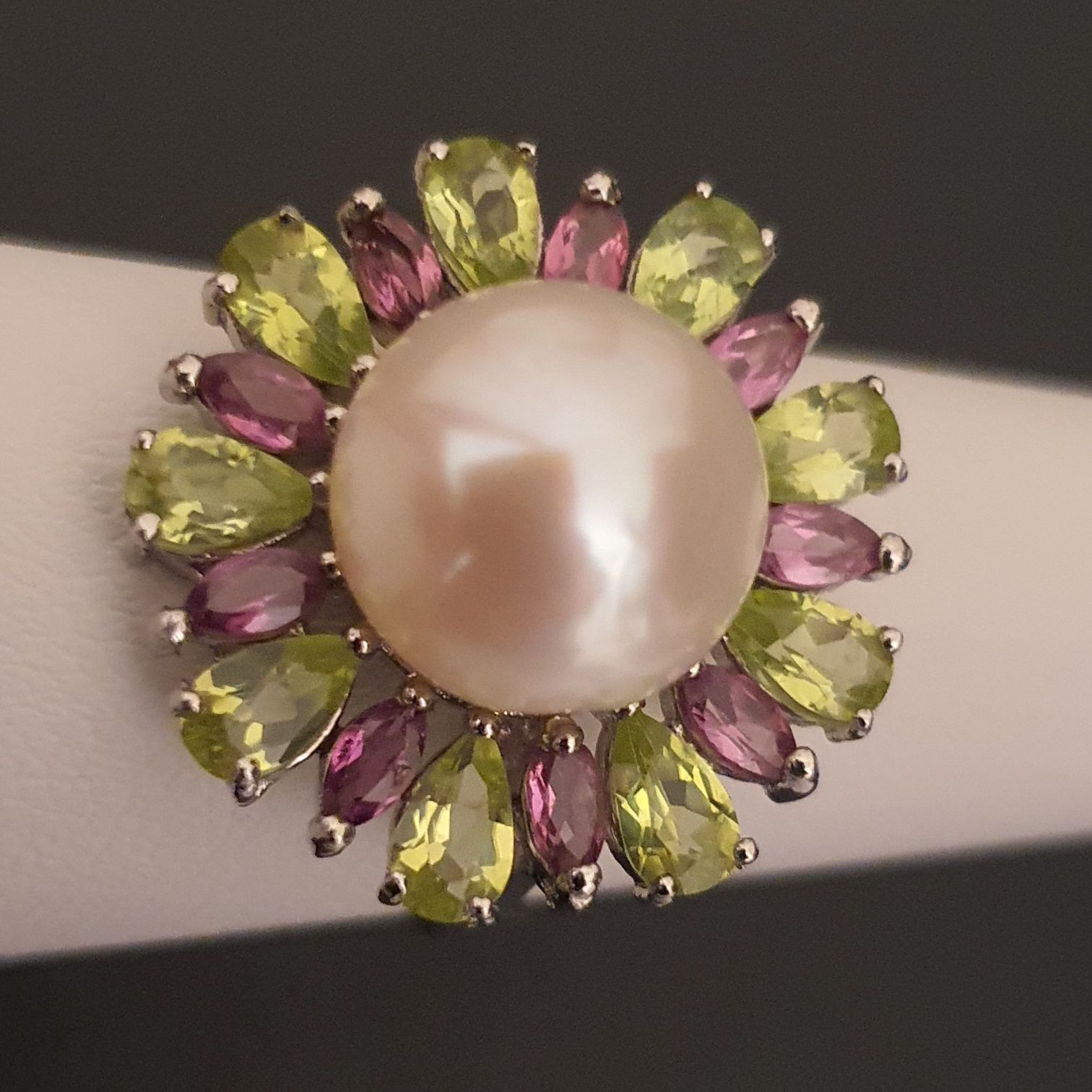 M57 inel argint 925 perla peridot rodolite