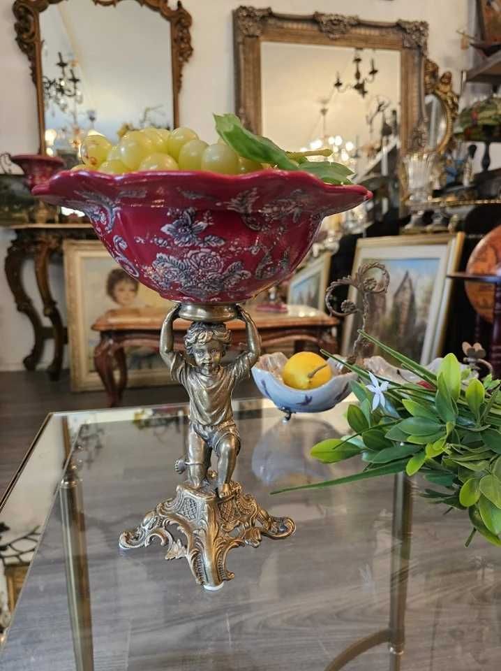 Fructiera din portelan craquelle și bronz