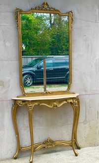 Consolă cu oglindă lemn stil baroc foița de aur  import Italia