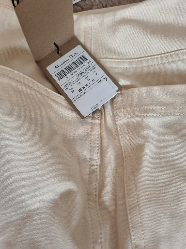 Pantaloni Massimo Dutti elastici alb-crem, 34, noi cu etichetă